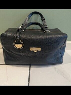 Versace Collection Shoulder Bag. Black Leather Satchel with Gold Hardware